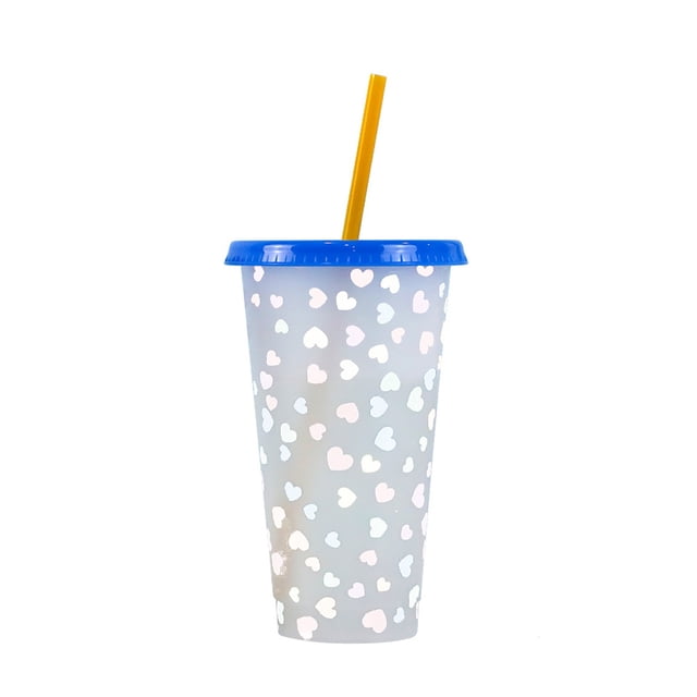 WHEANG Creative Water Cup Heart Shape Cup PP Plastic Cup Heart Shape Plastic Transparent Cup 710ml Cold Change Temperature Sensitive Plastic Cup