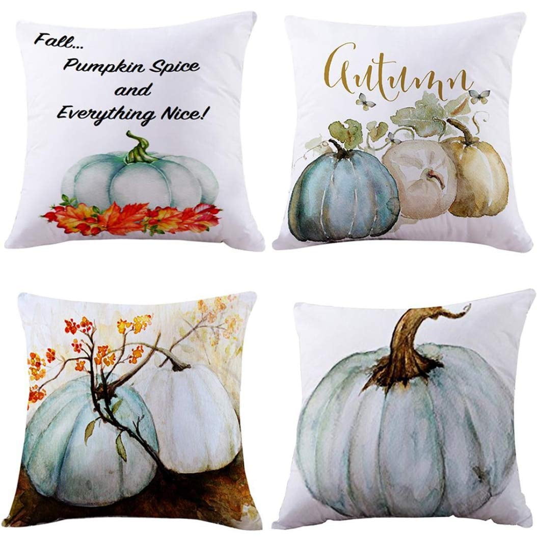 SUFAM Set of 4 Pillow Cases Halloween Autumn Fall Pumpkin Simple Modern Maple Leaf Light Throw