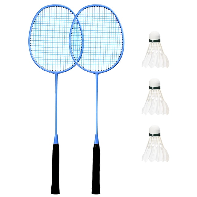Blue Iron Alloy & Nylon Badminton Rackets Set with 3 Shuttlecocks - Lightweight, Sturdy Construction for Enhanced Court Performance, Comfortable Grip, Quick Swings, and Accurate Shots - 26.4x7.7in