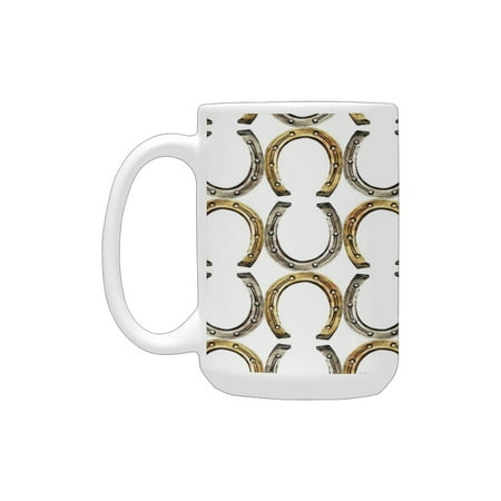 

Horseshoe Decor Collection Talisman for good luck metallic equipment blacksmith arch pattern symboli Ceramic Mug (15 OZ) (Made In USA)