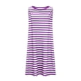 thumbnail image 6 of NXMZXB Summer Dresses for Women 2025 Loose Fit Casual Striped Sundresses Beach Cover Ups Sleeveless Crewneck Tshirt Swing Dress with Pockets Purple L, 6 of 7