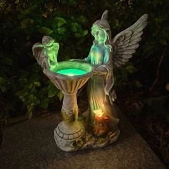 syligr Solar Garden Decor Angel Garden Statue with Cherub Bunny Figurines and LED 7 Color Lights for Yard Patio Lawn Gift for Mother Wife Outdoor Decorations Fairy Solar Light Fairytale Night Light