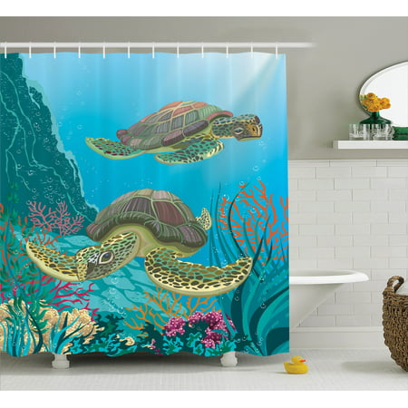 Sea Animals Decor Shower Curtain Set Illustration Of Two Sea