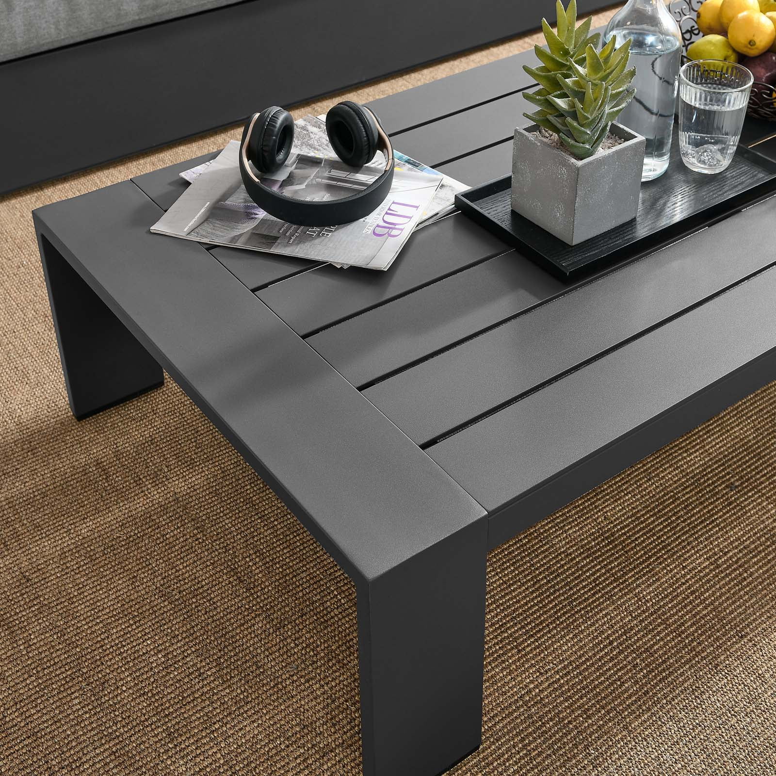Modway Tahoe Outdoor Patio Powder-Coated Aluminum Coffee Table in Gray