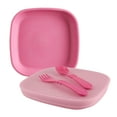 thumbnail image 1 of RE-PLAY |Made in USA | 5 Piece Toddler Feeding Set Flat Plate, Silicone Storage Lid, Utensils | Made from Eco-Friendly Recycled Milk Jugs - Virtually Indestructible | Bright Pink, 1 of 5