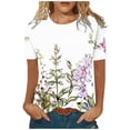 thumbnail image 1 of Pompotops Mode Femmes Manches Courtes Rétro Col Rond Imprimé Tops en Vrac Blouse Manches Trois Quarts, 1 of 6