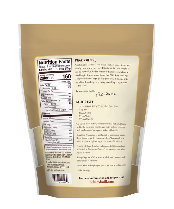 (Price/case)Bob'S Red Mill Semolina Flour One Case Of Four 24Oz Resealable Pouches