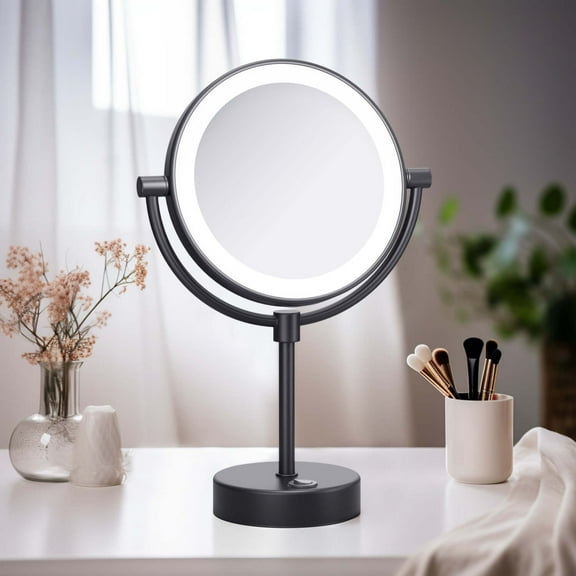 Kibi Circular LED Free Standing Magnifying Make Up Mirror - Matte Black