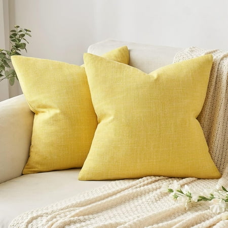 

MIULEE Pack of 2 Decorative Throw Pillow Covers Linen Burlap Square Solid Farmhouse Modern Concise Spring Throw Cushion Case Pillowcase for Sofa Car Couch 16x16 Inch 16x16 Yellow
