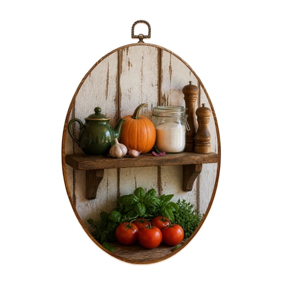 Canvas Wall Art Rustic Kitchen Vintage Farmhouse Food Abstract Leaves Symmetrical Oval Framed Canvas Prints Vintage Wall Hanging Decor for Home Decorations 8.6"x11.4"