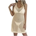 thumbnail image 2 of Womens Swimsuit Cover Ups Sleeveless Crochet V-Neck Hollow Out Mini Swim Dress, 2 of 6