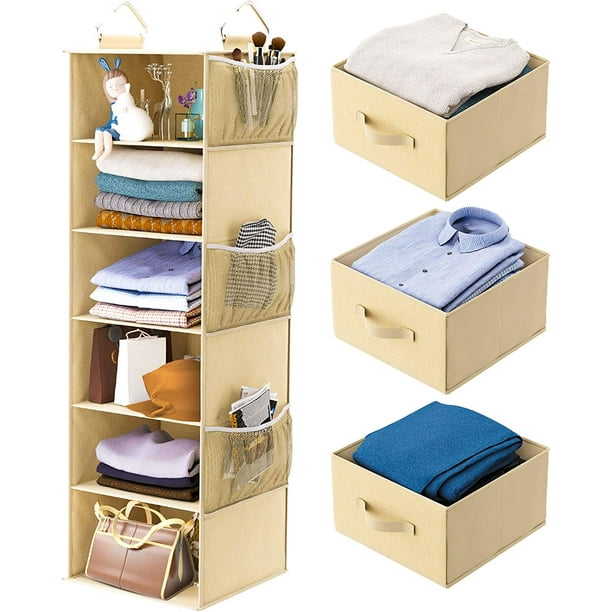 6Shelf Hanging Closet Organizer with 3 Removable Drawers & Side