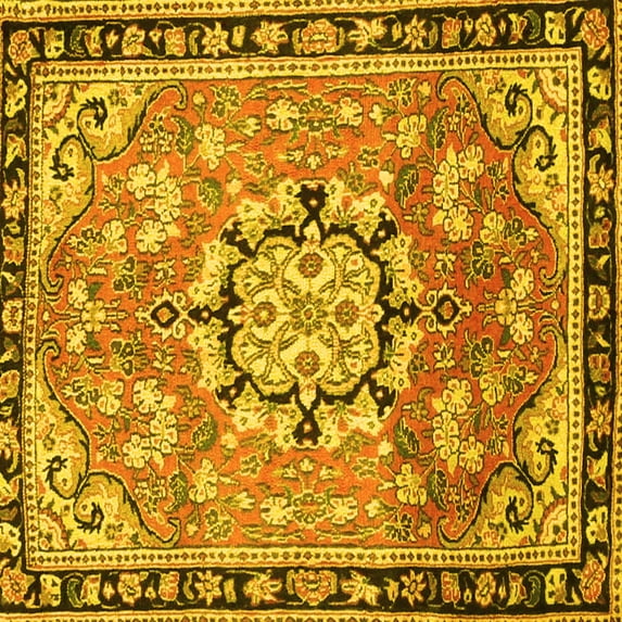 Ahgly Company Machine Washable Indoor Square Persian Yellow Traditional Area Rugs, 5' Square