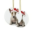 thumbnail image 2 of DistinctInk Hanging Ceramic Christmas Tree Ornament with Gold String - Great Gift/Present - 2 3/4 inch Diameter - Miniature Bull Terrier Design, 2 of 4