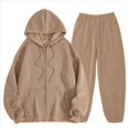 thumbnail image 3 of Sudadera con Capucha y Cremallera para Mujer, de Larga, Color Liso, Informal, de Otoño, con Chaqueta y Pantalón Caqui S, 3 of 6