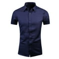 thumbnail image 2 of Dealovy Work Tops for Men Slim Fitting Button down Shirts Business Casual Collared Short Sleeve Shirts,Navy,XXXL, 2 of 6