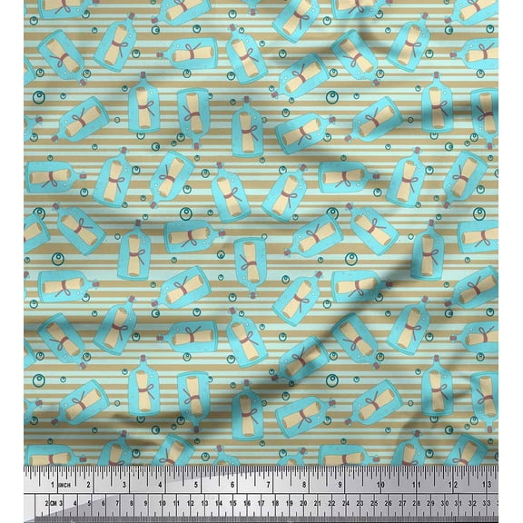 Soimoi Green Cotton Voile Fabric Bottle & Stripe Printed Craft Fabric by the Yard 42 Inch Wide