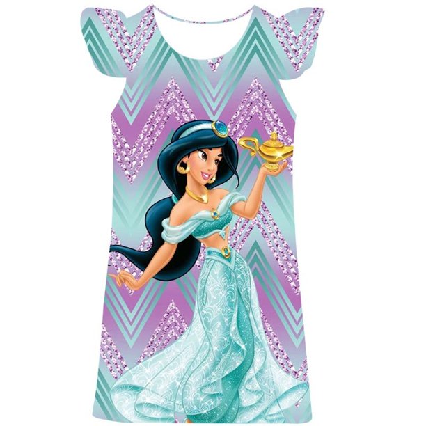 Vestido de jazmín de Disney a la moda, vestidos de dibujos animados para niños, vestido bonito de cumpleaños, disfraz de chico, vestido de princesa jazmín para niñas 2- 10T5T Gao Jinjia LED