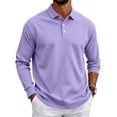 thumbnail image 3 of Hearthz Mens Big and Tall Polo Shirts Soft Breathable Moisture Wicking Mens Long Sleeve Tee Shirts Plain Collared Mens Golf Polo Shirts Light Purple L, 3 of 9