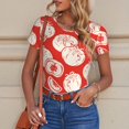 thumbnail image 6 of KLL Women 's Crew Neck Bodysuit Jumpsuits Tomatoes Print Short onesies Stretch T Shirts, 6 of 7