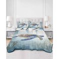 thumbnail image 2 of Full Size Quilt Bedding Set, Ocean Turtle Reversible Summer Quilt 3 Pieces, Coastal Seagrass Vintage Blue Nautical Seaweed Lightweight Bedspreads Coverlets with 2 Pillow Shams for All Seasons, 2 of 3