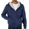 thumbnail image 2 of Domzest Men's Hoodie Solid Color Zip Up Drawstring Sweatshirts Loose Fit Thermal Sherpa Lined Hooded Jacket Autumn Fashion Coat with Pockets Blue M, 2 of 9