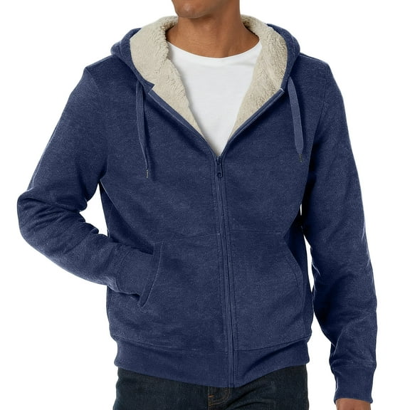 Sherpa Lined Hoodies for Men Heavyweight Full Zip up Sweatshirt Thick Fleece Jackets Winter Warm Soft Coats Sweater Navy S