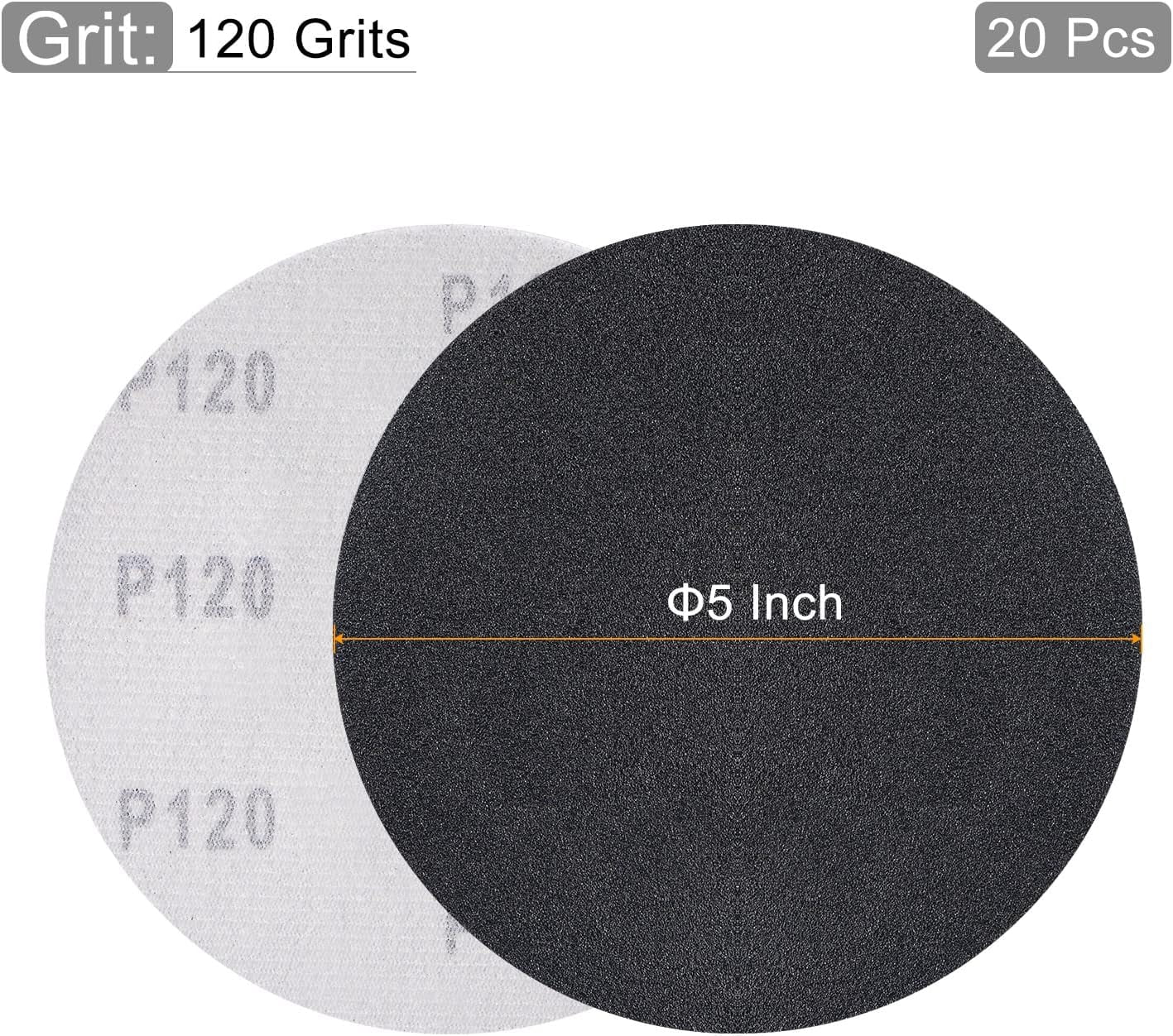 FRKSMD-5 Inch Sanding Disc 120 Grit Hook and Loop Silicon Carbide C-Weight Backing Sandpaper for Orbital Sander 20Pcs