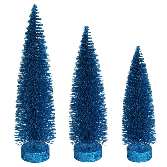 Vickerman 12"-14"-16" Turquoise Glitter Oval Pine Artificial Christmas Tree, Set of 3