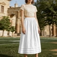 thumbnail image 5 of qelini Linen Max Skirt for Women Long Skirt Pocket Elastic High Waist A-line Skirt Solid Color Beach Casual Skirt, 5 of 6