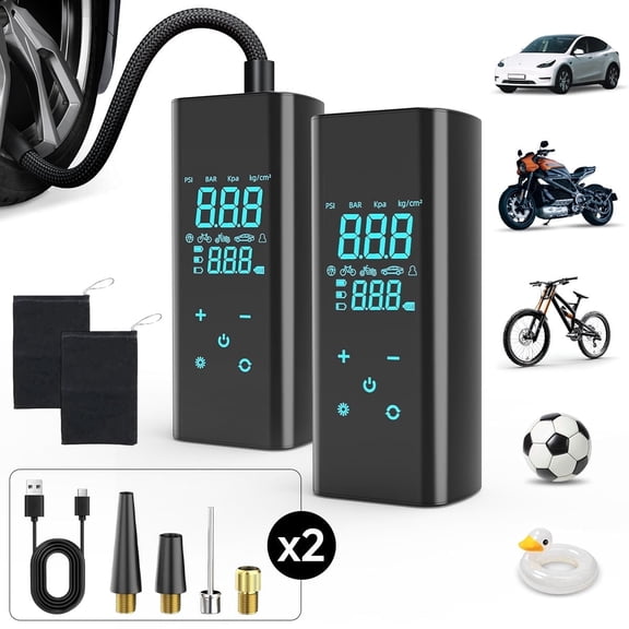 Tire Inflator Portable Air Compressor, 150 PSI Air Pump for Car Tires with Digital Pressure Gauge，Fast Tire Pump Inflation for Car, Motorcycle, Bicycle and Balls