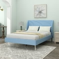thumbnail image 1 of Full Size Platform Bed Frame, Upholstered Bed Frame with Padded Headboard and Metal Legs, Metal Platform Bed Frame for Kids Adults Bedroom, No Box Spring Needed, Easy Assembly, Light Blue, 1 of 7