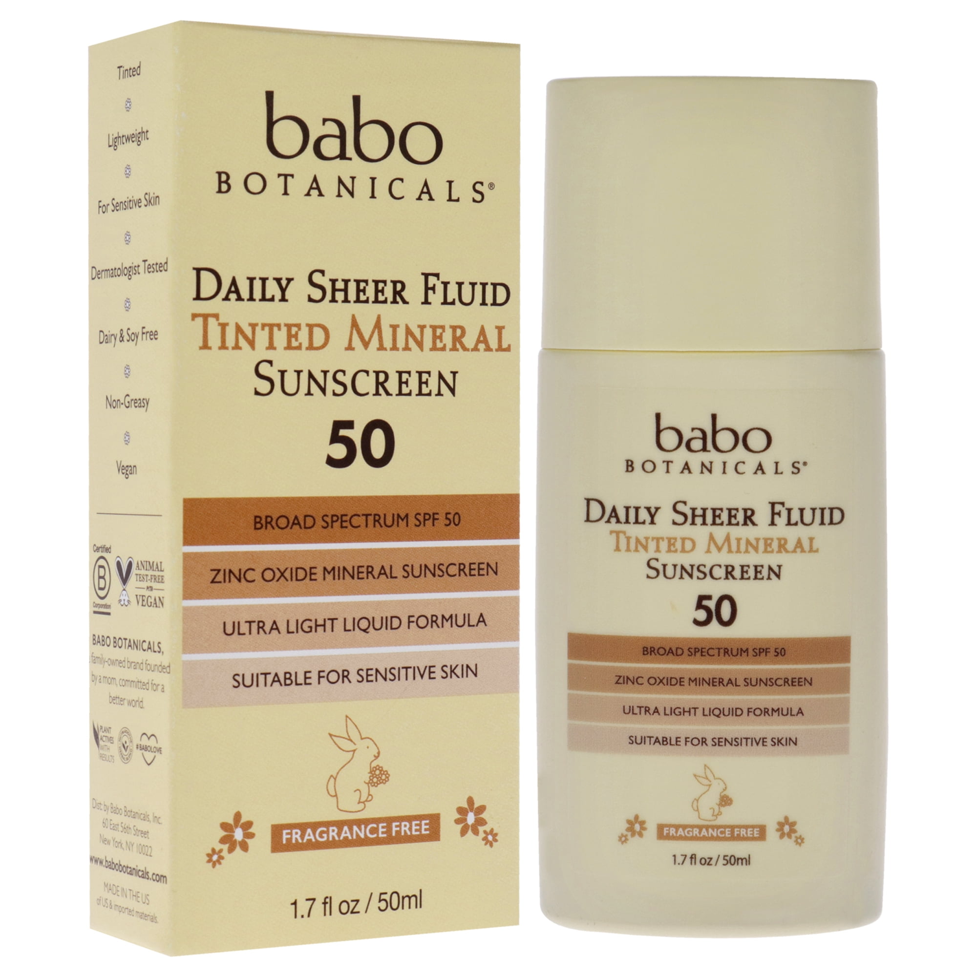 Babo Botanicals Daily Sheer Tinted Mineral Sunscreen Fluid SPF 50 , 1.7 oz Sunscreen