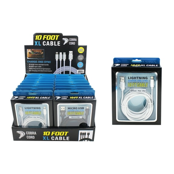 Diamond Visions Assorted XL Cobra Cord USB Cable 10 ft. L