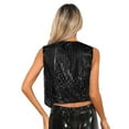 thumbnail image 4 of inlzdz Womens Sparkly Sequins Sleeveless Button Up Vest Pointed Hem Waistcoat Black S, 4 of 7