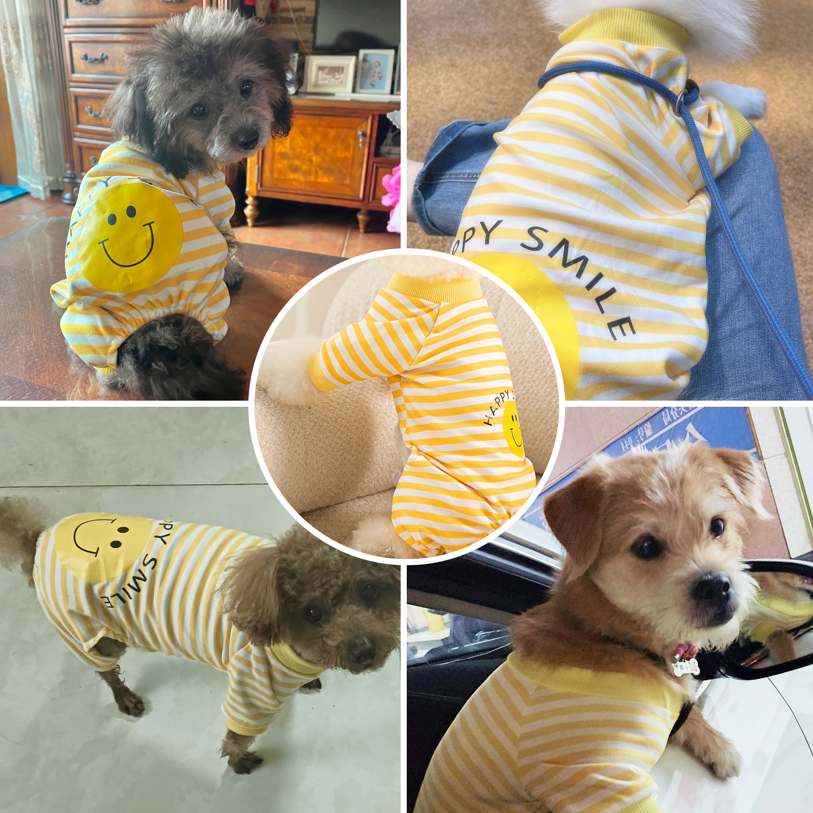 Gleepurr Yellow and White Striped Dog Pajamas, Dralon Dog Clothes for Small Dogs Girl Boy, Puppy Onesie with Feet, Pet Cat Outfit