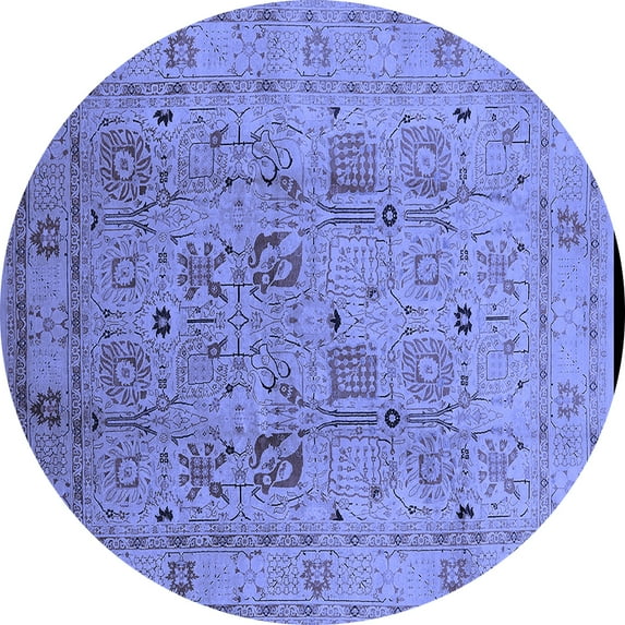 Ahgly Company Machine Washable Indoor Round Oriental Blue Traditional Area Rugs, 7' Round