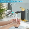 thumbnail image 3 of Bathroom Faucet 1 Hole, Single Handle Stainless Steel Bathroom Sink Faucet, Modern Vanity Faucets with Deck Plate,Water Supply Hoses and Pop Up Drain,Matte Black and Brushed Gold Plate, 3 of 18