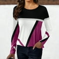 thumbnail image 2 of Jewelreauty Women Patchwork Long Sleeve Shirts Geometric Round Neck Casual Tops Pullover Tunic Tee Blouses (L, Hot Pink), 2 of 5