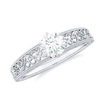 Rosec Jewels Vintage Inspired Lab Grown Diamond Promise Ring - Filigree Ring for Women - EF-VS Quality - with Jewelry Box, 14K White Gold, US 10.50