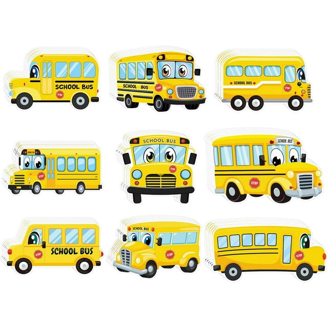 54 Pcs School Bus Cut-Outs Double Printed Paper Decor for Back to School Bulletin Board Classroom Decoration (School Bus 54)