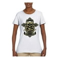 thumbnail image 2 of Brotherhood Biker Motorcycles Cross and Skull Pop Culture Womens Graphic T-Shirt, White, Small, 2 of 3