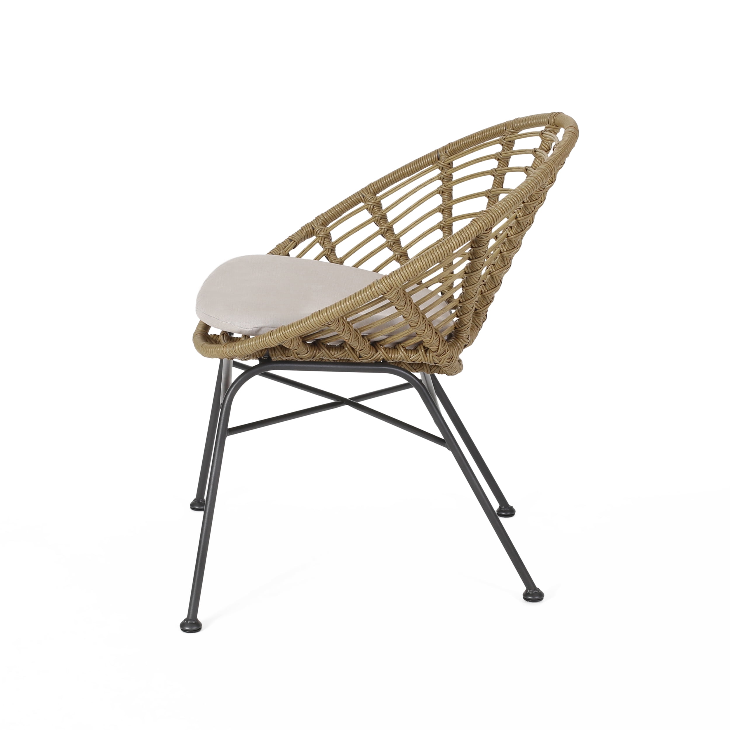 Fiona Outdoor Modern Boho 2 Seater Wicker Chat Set with Side Table, Light Brown, Beige, and Black