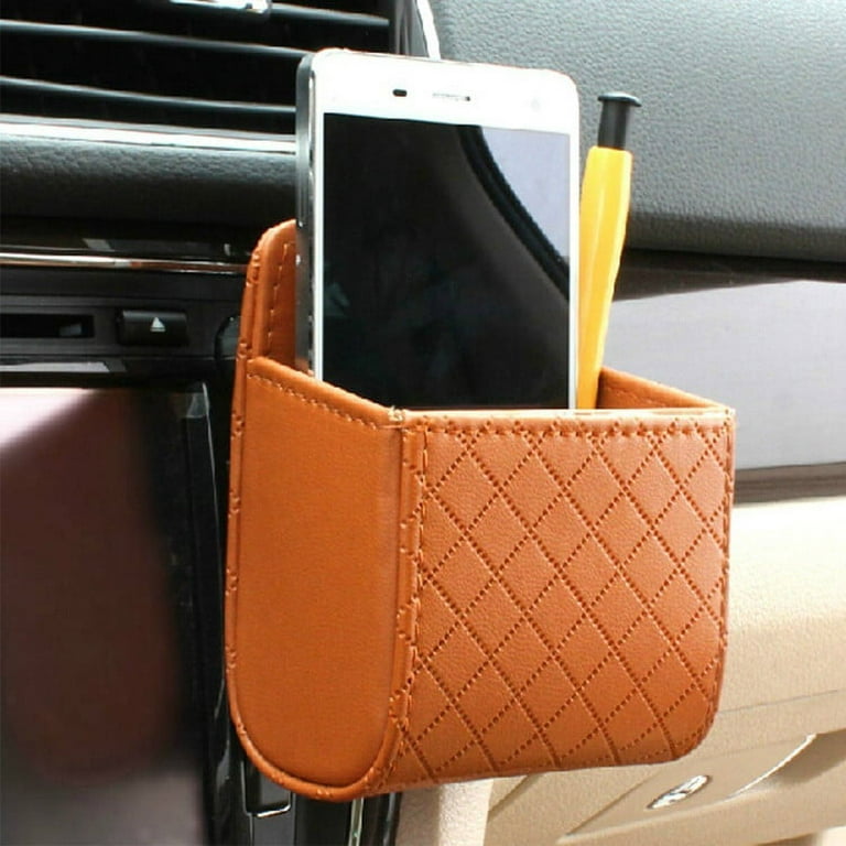 Car Auto Seat Back Interior Air Vent Cell Phone Holder Pouch Bag Box Tidy  Storage Coin Bag Case Organizer with Hook, Brown