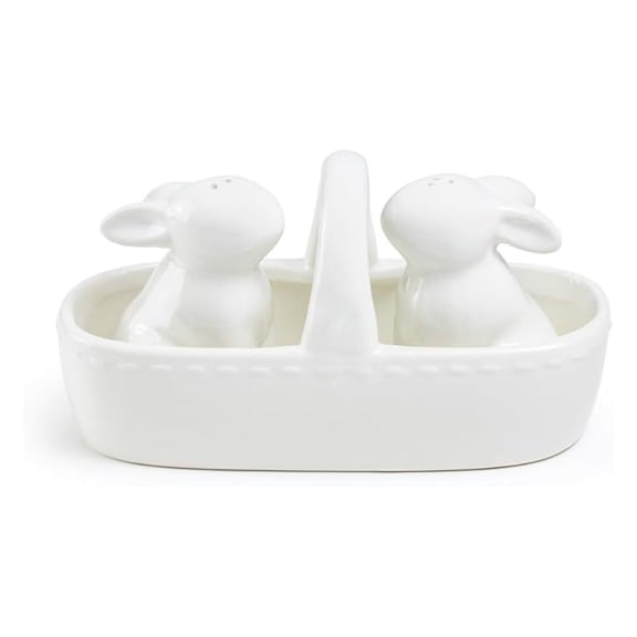 Easter Bunny Basket Ceramic Salt and Pepper Shaker Set