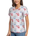 thumbnail image 5 of Yiaed Red Squirrel And Blue Rabbit Print Women's T Shirt V-Neck Short Sleeve Shirt Casual Breathable Tee Summer Tops-Small, 5 of 5