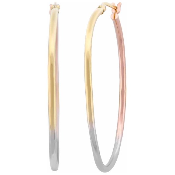 Forever New Sterling Silver and 18kt Gold and Rose Over Sterling Silver Diamond Cut Hoop Earrings