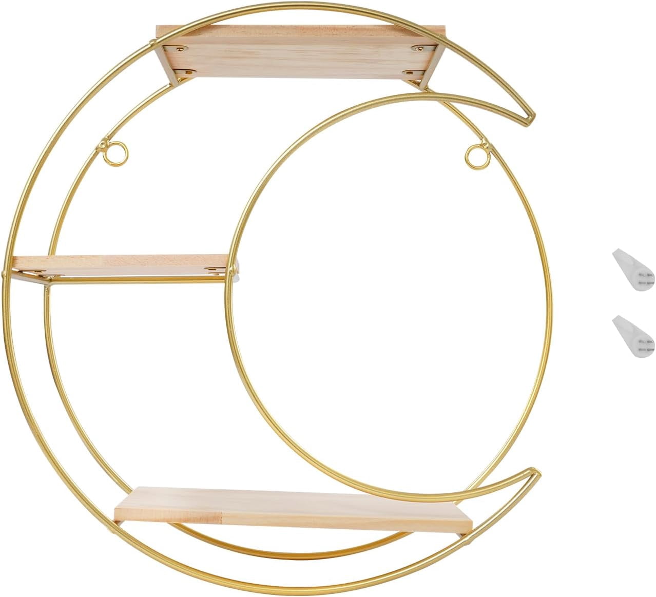 Floating Shelves for Wall - 3 Tier Decorative Geometric Circle Metal and Wood Decorative Wall Shelves, Bathroom Shelf Round Decor