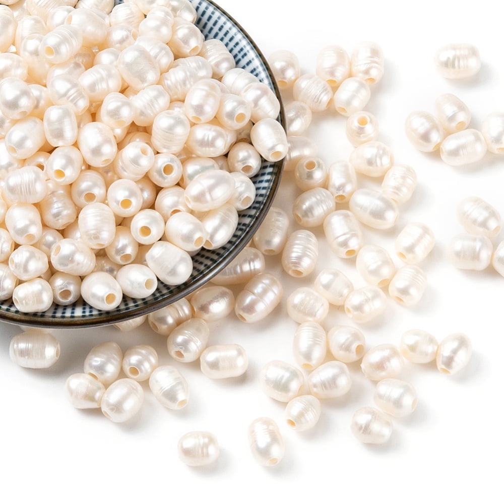 Grade B Natural Cultured Freshwater Pearl Beads Nice for Mother's Day Earring Making Oval Natural Color White 8~9x8~12mm Hole: 2.5mm for DIY