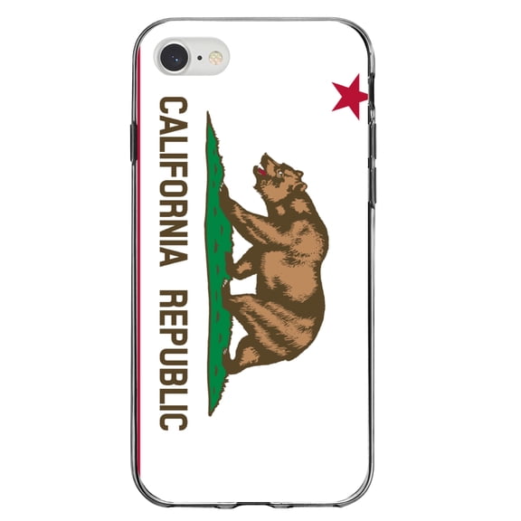 DistinctInk Clear Shockproof Hybrid Case for iPhone 7 8 SE (2020 Model) 4.7" Screen TPU Bumper Acrylic Back Tempered Glass Screen Protector - California State Flag - US State Flag